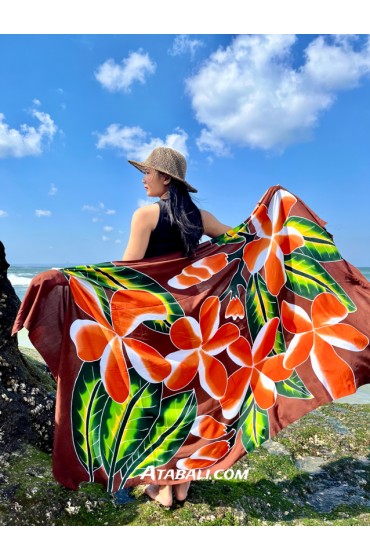 Hand Painted Floral Sarong in Brown color